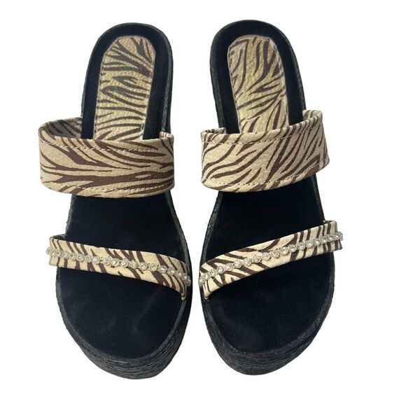 Sbicca Zebra Rhinestoned Wedge Slide Sandals Size 7.5 W - Picture 3 of 10